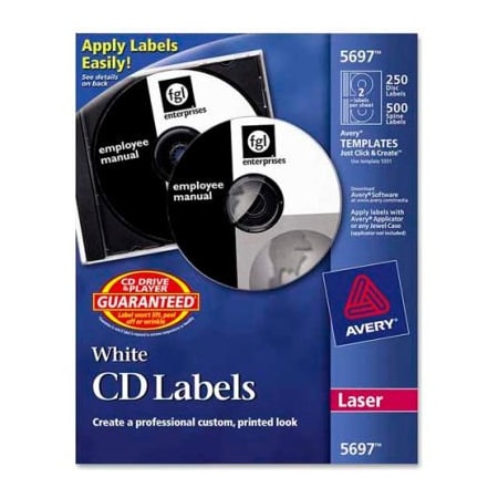 Avery Dennison Avery 5697 Laser CD/DVD Labels, Matte White, 250/Pack 5697